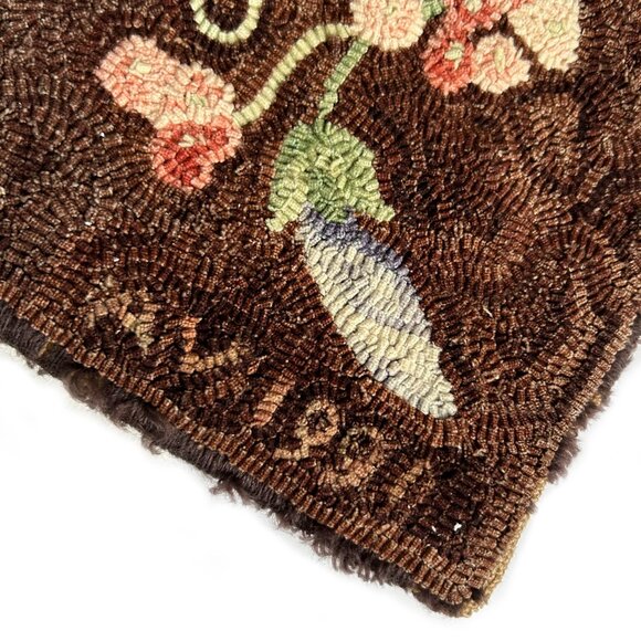 Vintage Hooked Rabbit & Morning Glory Tapestry - Picture 5 of 6